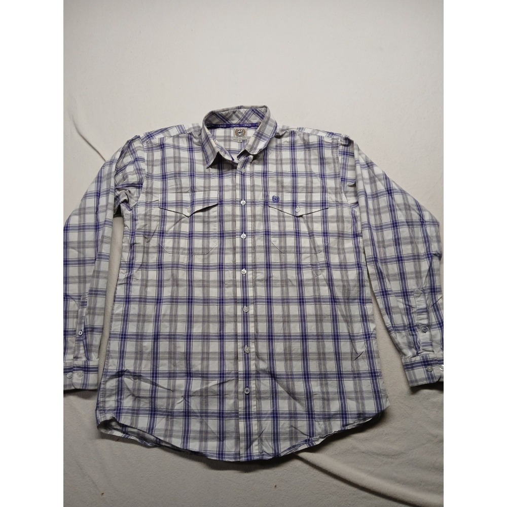 Cinch M Purple Plaid Western Button Down Cowboy Ranch Shirt  100% Cotton Rodeo M